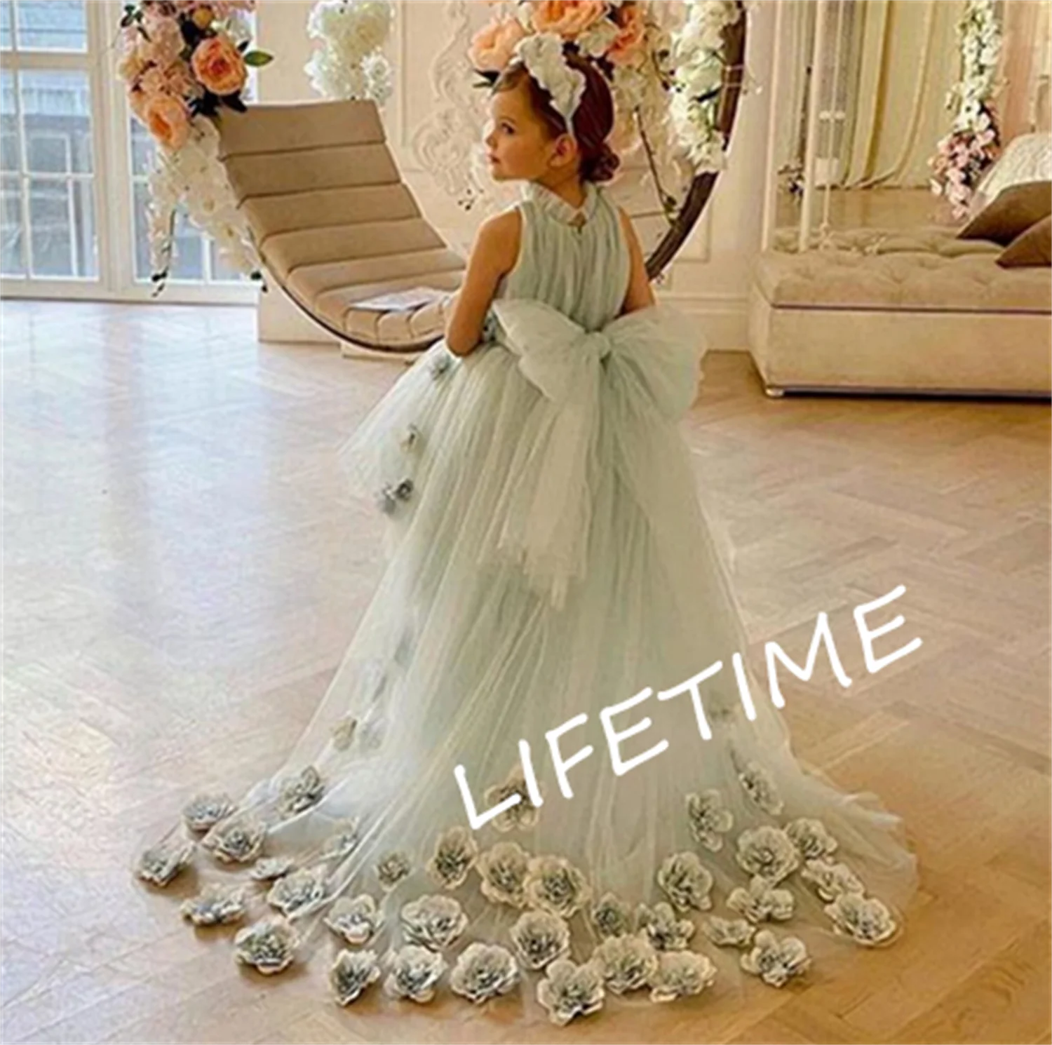 

Baby Girl Dress Tulle Puffy Flower Girl Dress Train Child Pricess Dress For Girl Birthday First Communion Gowns