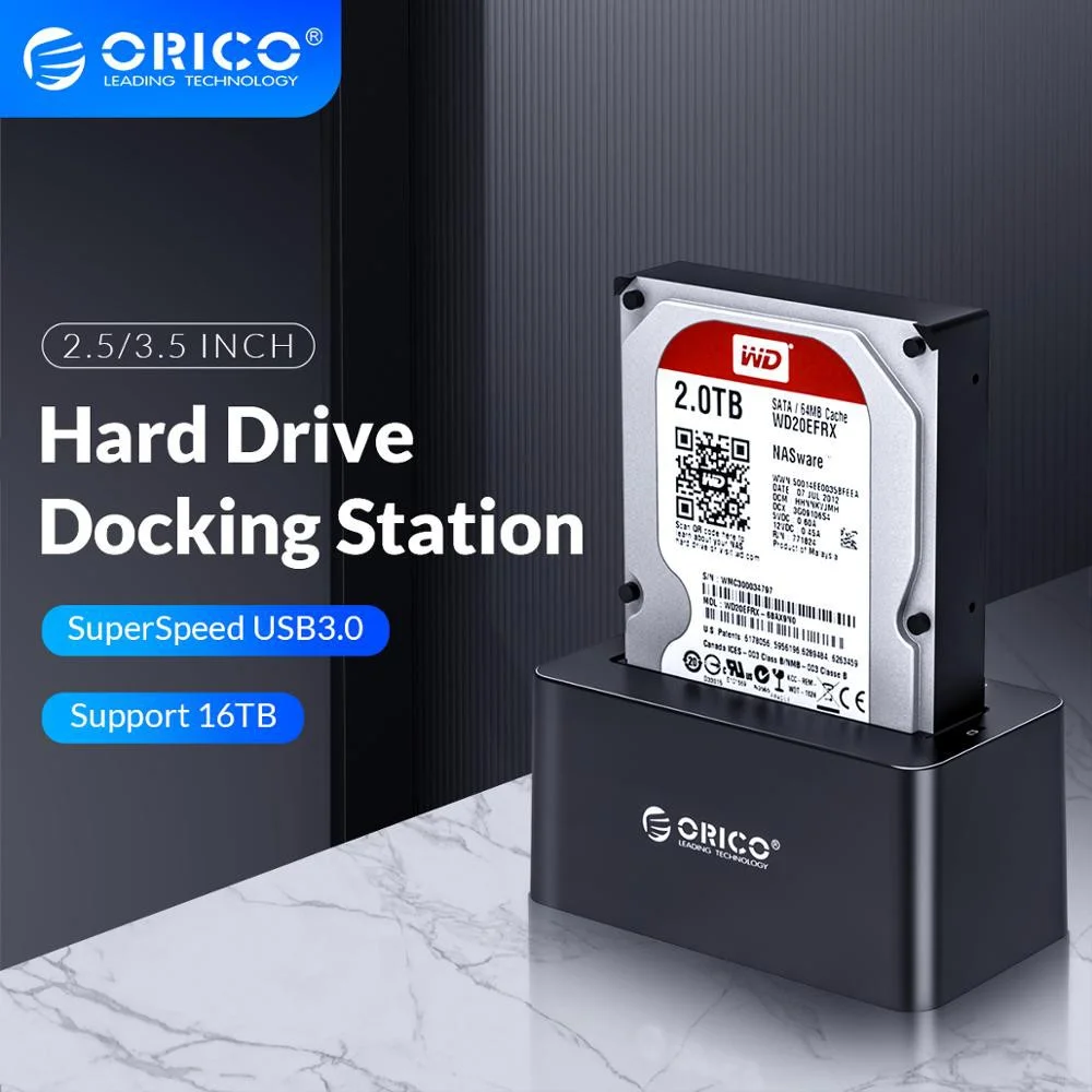 Orico-hard Disk Docking Station Usb 3.0 para Sata Hdd Adaptador de Energia 12v 2a 18tb 25 Pol 35 Pol 6619us3