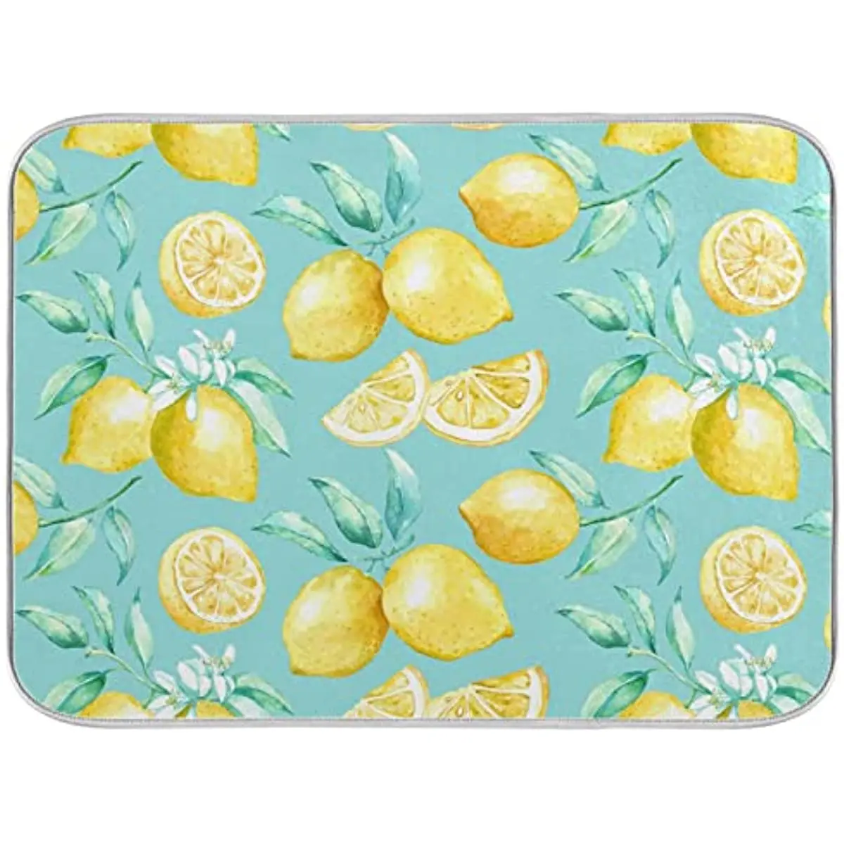 Absorbent Dish Drying Mat for Kitchen Counter Yellow lemon teal background Microfiber Drying Pad