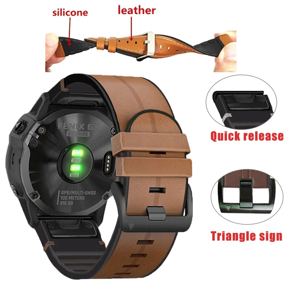 QuickFit 26 22mm Leather Silicone Watch Band Straps For