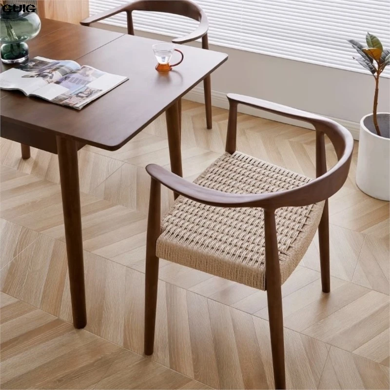 GUIG Japanese Casual Armchair Study Chair Tea Room Negotiation Chair Kraft Paper Rope Double-sided Braided Rope Dining Hot