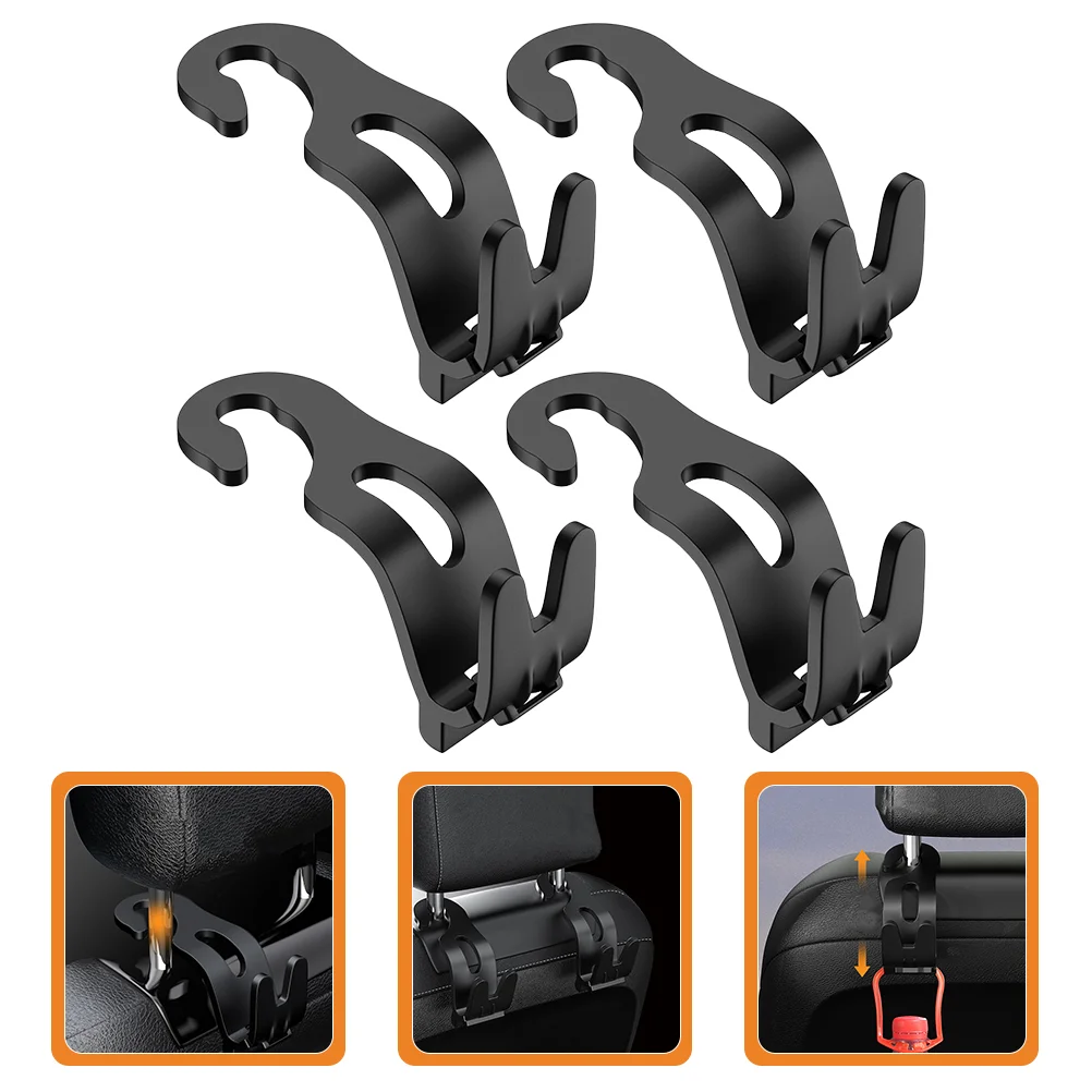 

4 Pcs Car Hook Multi Purpose Hanger Back Headrest Hangers Backseat The Abs Hooks Storage Assecories