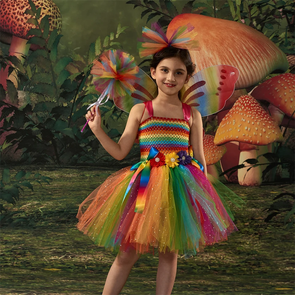 Rainbow Tutu Butterfly Fairy Dress for Girls Halloween Cosplay Elf Princess  Birthday Party Dance Stage Play Performance Costume - AliExpress 1501