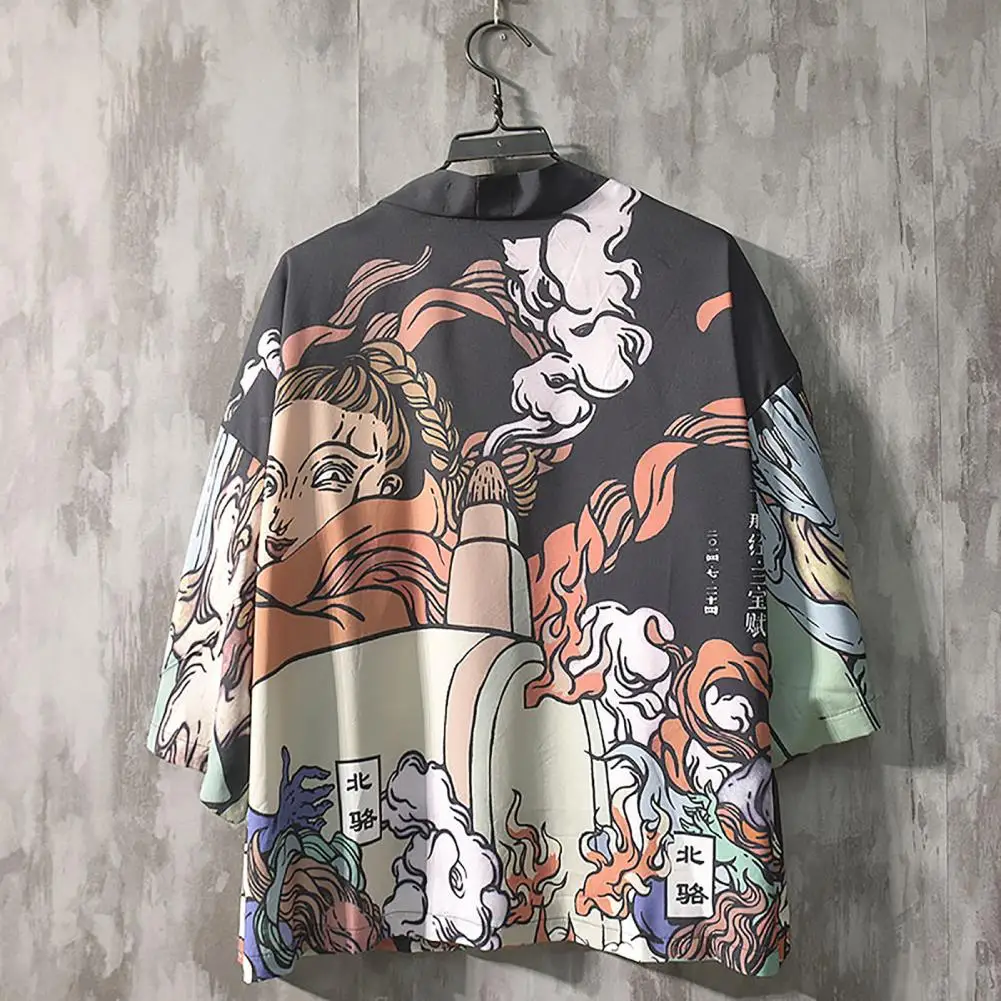 Stylish Vintage Sun Protection Shirt Kimono Japanese Men Shirt Chinese Style Print Male Clothes