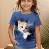 2024 Girl Clothes Short Sleeve Children's Clothing 2 to 8 Years One Piece Cat Graphic T Shirts Kawaii Tops Boys Summer Clothes 1