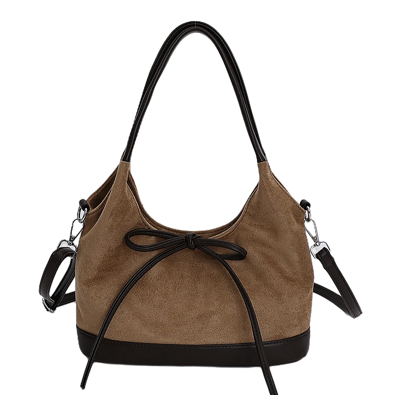 Women Faux Suede Underarm Shoulder Bags Adjustable Strap Bow Shoulder Bag Simple Korean Style Handbag for School Work Daily Use