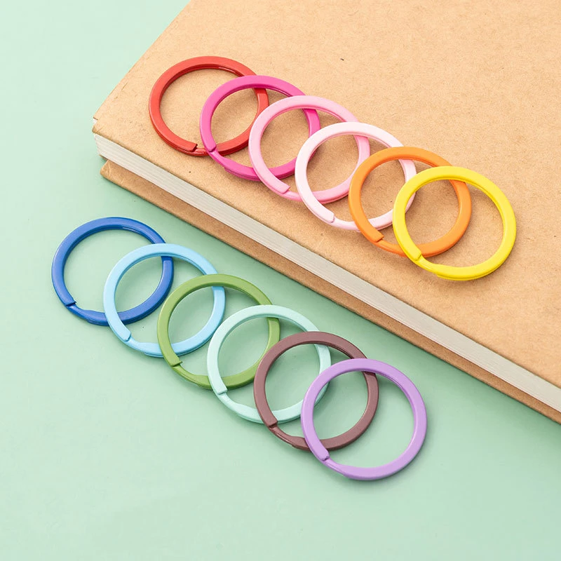 100pcs 30mm Key Ring Keys Chain Candy Color Round Flat Split Keychain Metal Key Holder Rings Jewelry Keyfob Making Key Chains