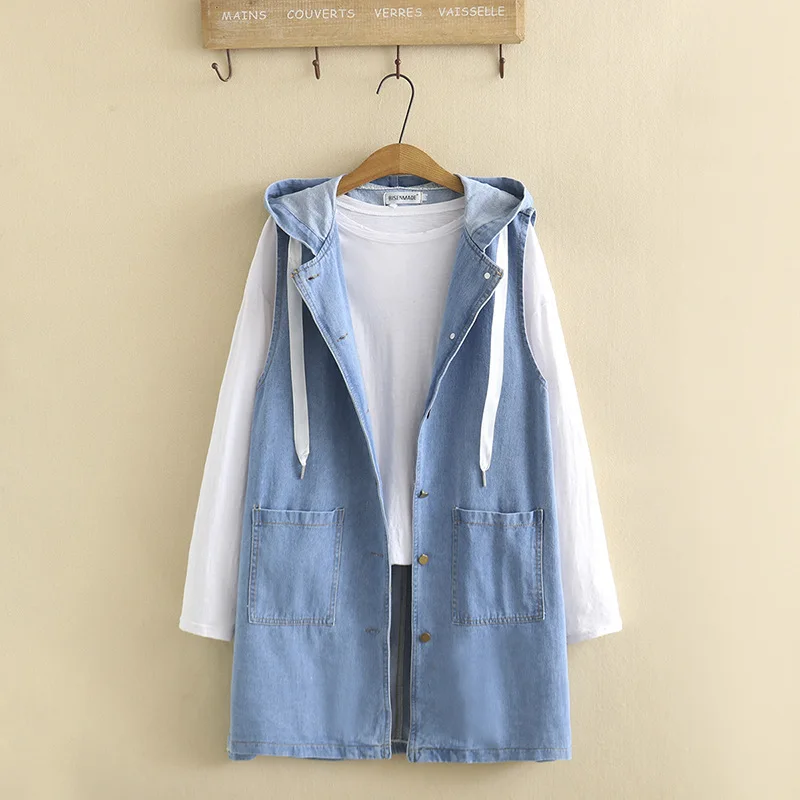 

2022 Summer New Fashion Large Size Women Clothing Is Thin and High Waist Loose Mid-length Denim Hooded Vest Boutique Clothing