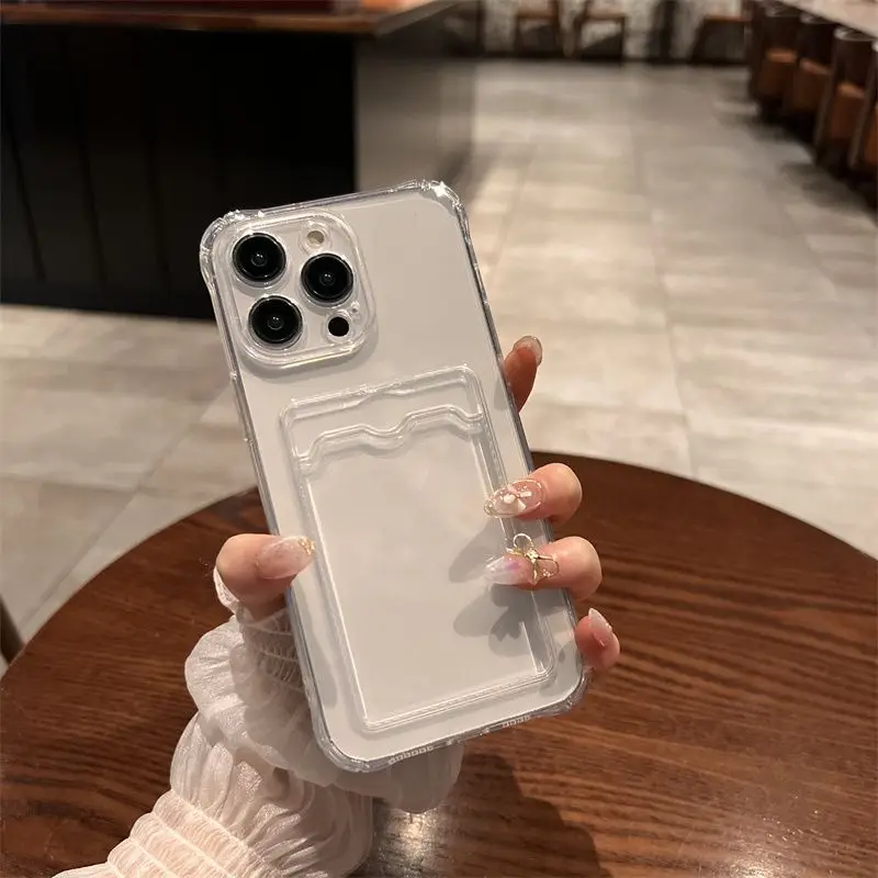 Clear Shockproof Silicone Phone Case with Card Slot Holder