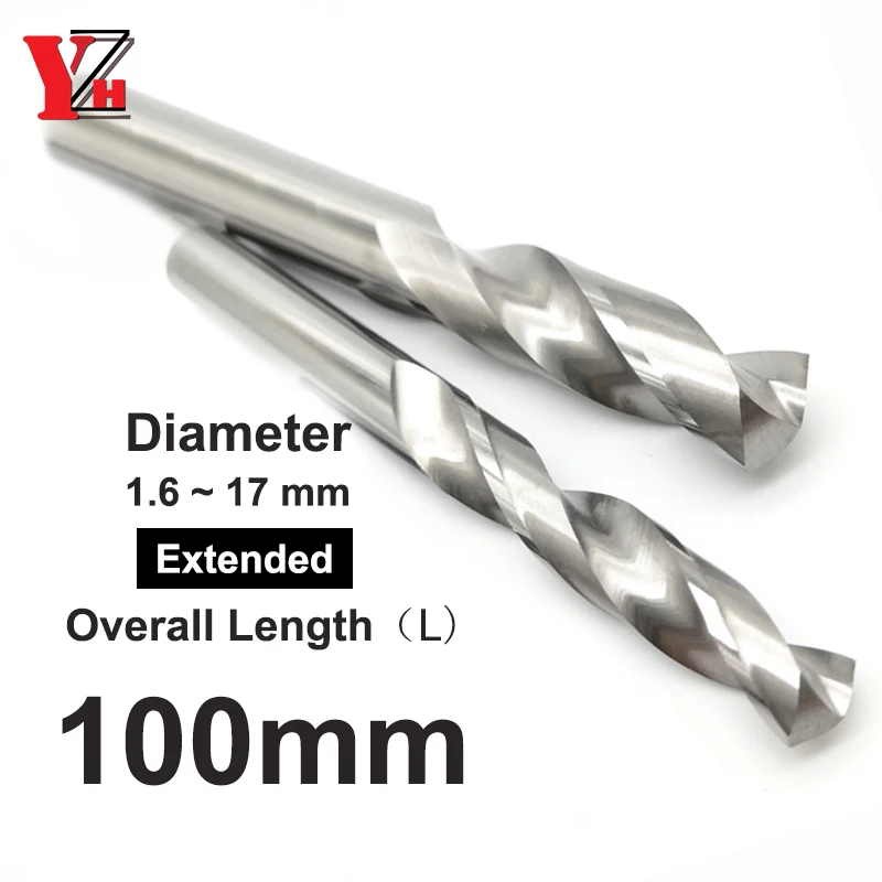 YZH Carbide Twist Drill Total Length 100mm Solid Tungsten Bits HRC50 CNC Straight Handle