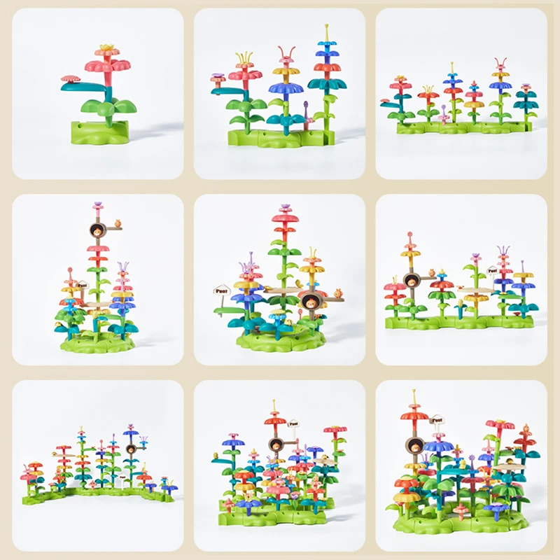 42-93PCS DIY Flower Garden Building Blocks Assembly Brick Rainbow Stacking Construction Set Educational Toys for Toddlers Girls