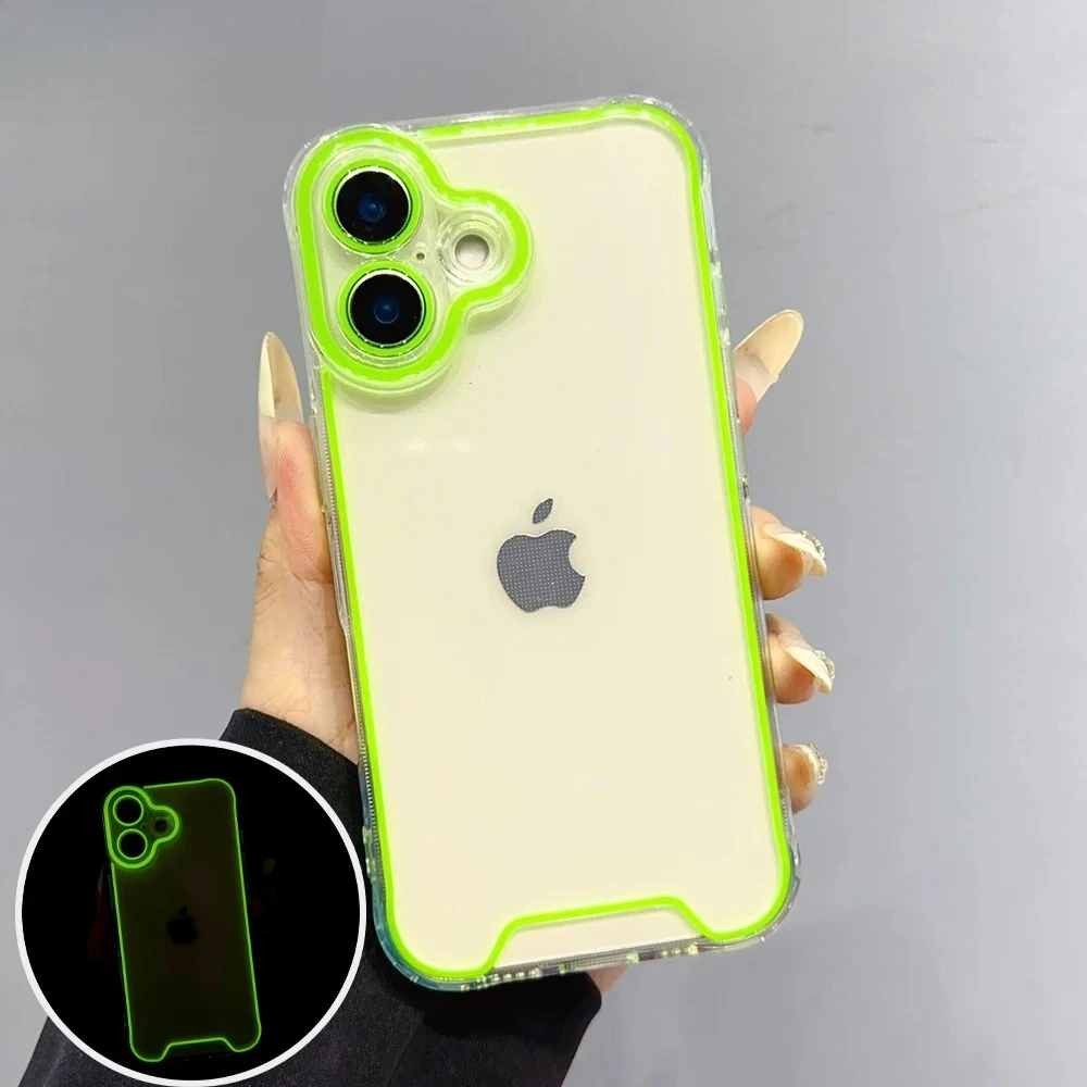 Luxury Luminous Night Light Transparent Case with Fluorescent Frame and Soft TPU Bumper Cover