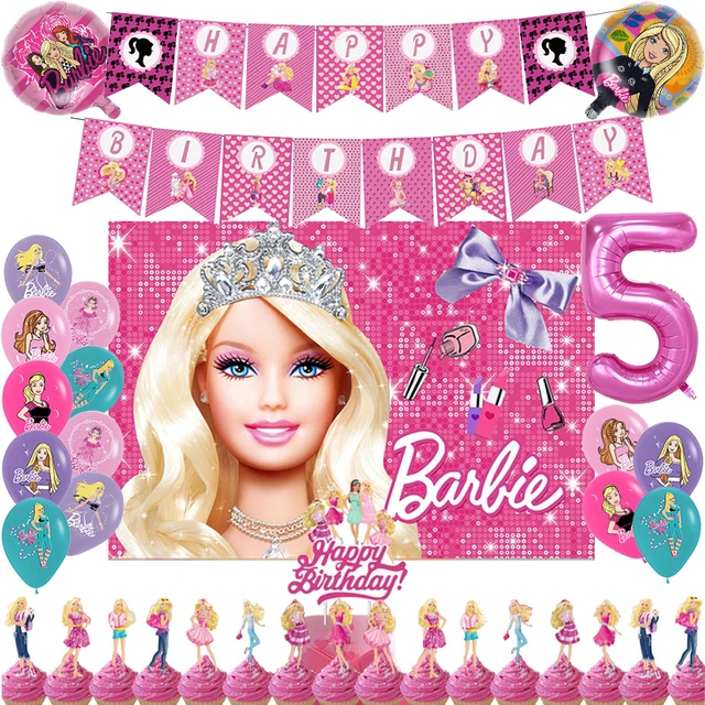 Décoration de fête d'anniversaire princesse Barbie pour filles, ballons,  fournitures de fond, bannière, décorations de gâteau, fête préChristophe,  jouet - AliExpress