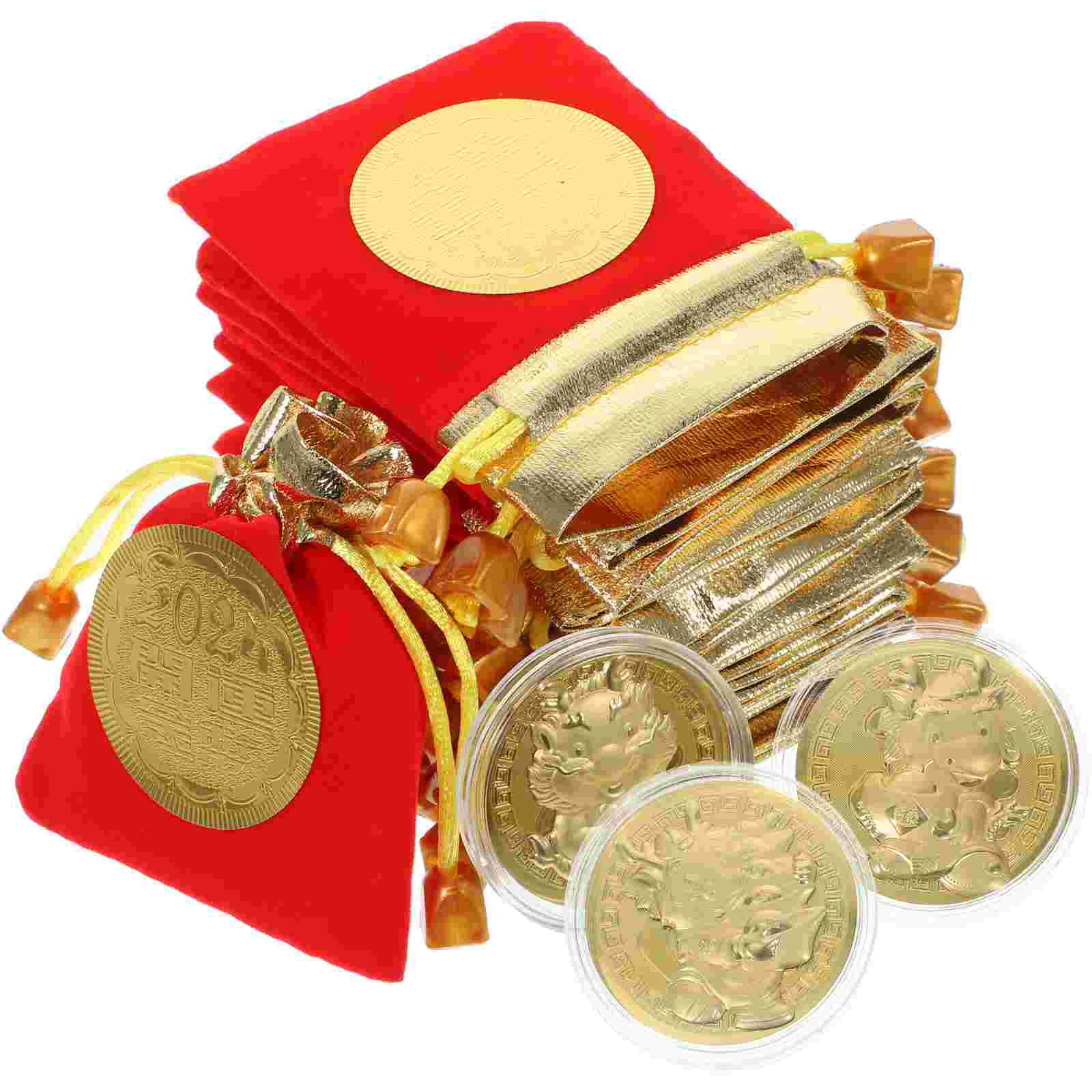 

The Year Of Dragon Commemorative Coin with Small Drawstring Gift Dragon Gold Coins