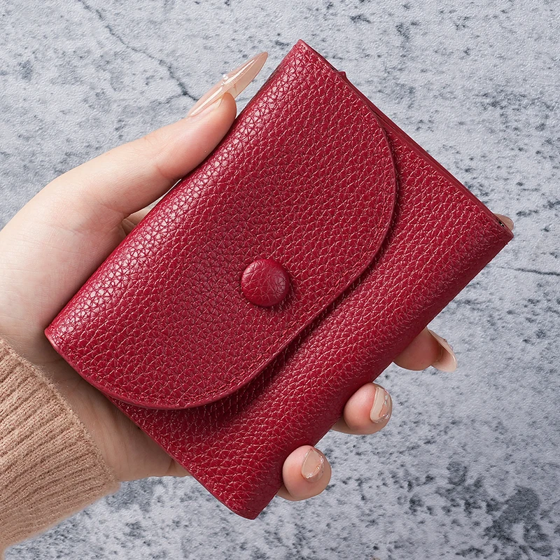 Premium Litchi Pattern Mini Wallet - Soft Leather Card Holder and Money Clip with Coin Purse