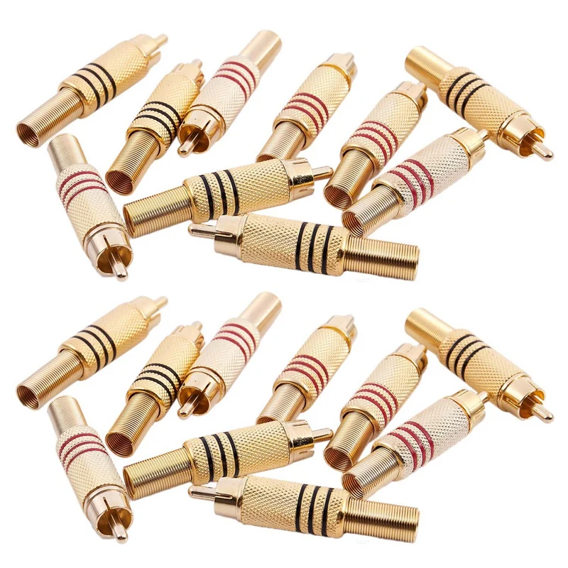 

20Pcs Gold Tone Male RCA Plug Audio Connector Metal Spring Adapter