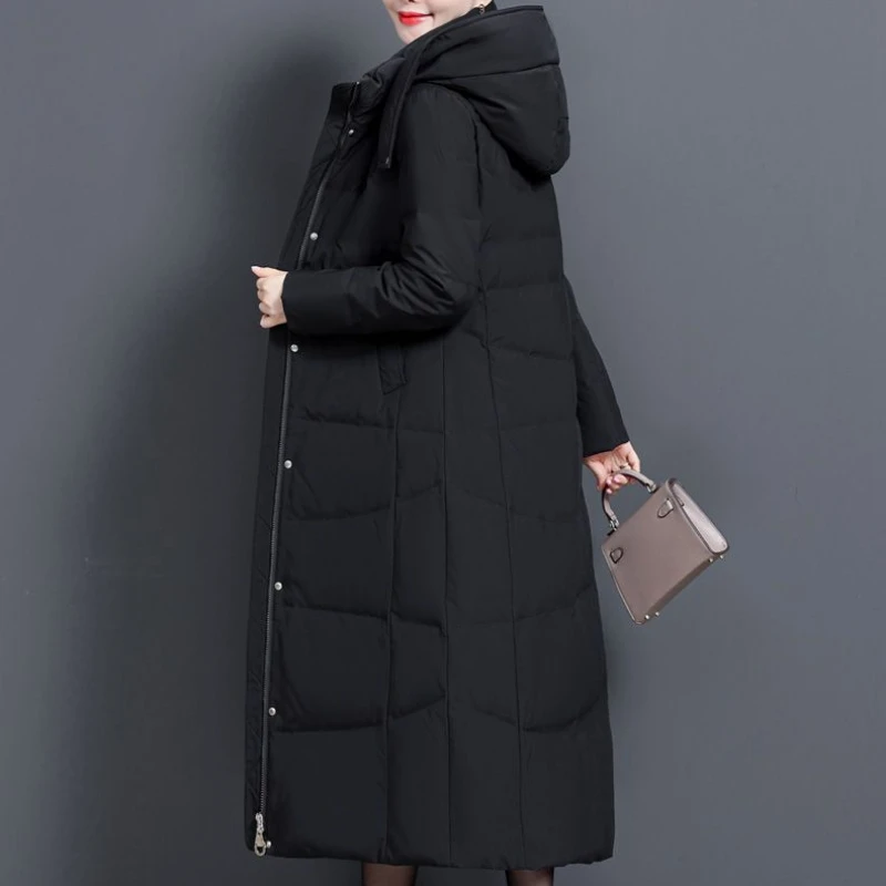 2023 New Women down Jacket Winter Coat Female Long below the Knee Big Fur Collar outwearSlim Fit Hooded Fashion Warm Outcoat