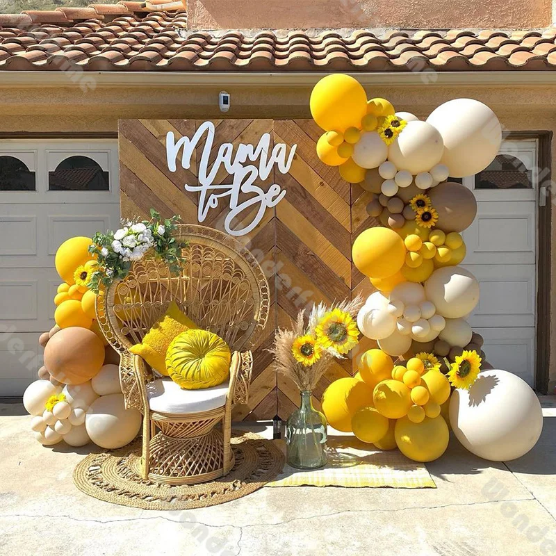 

119pcs Mustard Yellow Balloon Arch 1st Birthday Backdrop Gender Reveal Bee Baby Shower Boho Bridal Shower Wedding Decoration