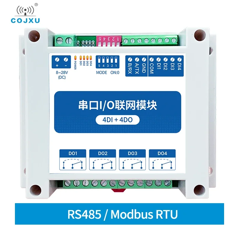 Cojxu MA01-AXCX4040 4DI+4DO Modbus RTU Industrial Grade Serial Port I/O Networking Module RS485 Interface 4 Switch Output rs485 output do sensor online industrial dissolved oxygen sensor 4 20ma dissolved oxygen probe electrode meter