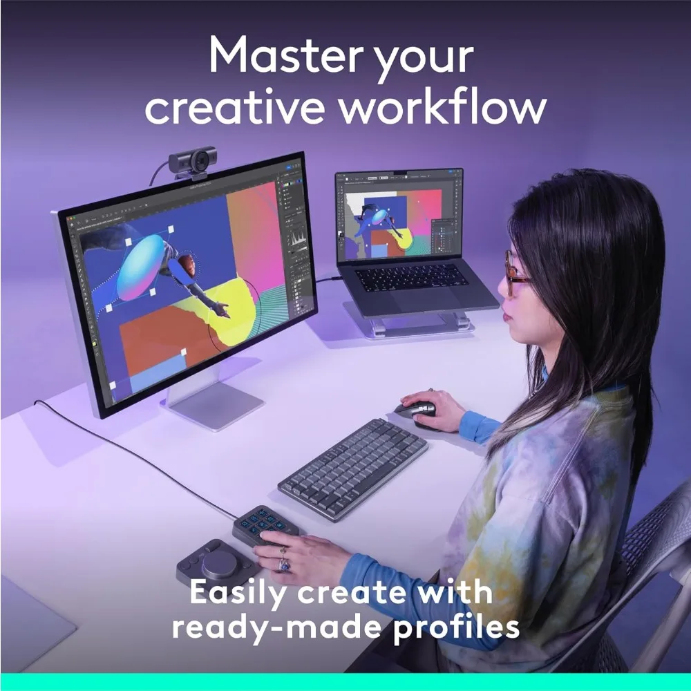 MX Creative Console - 9 Customizable LCD Keys, Control Dial for Graphic Design, Video Editing, Control Adobe, Zoom, Spotify 3
