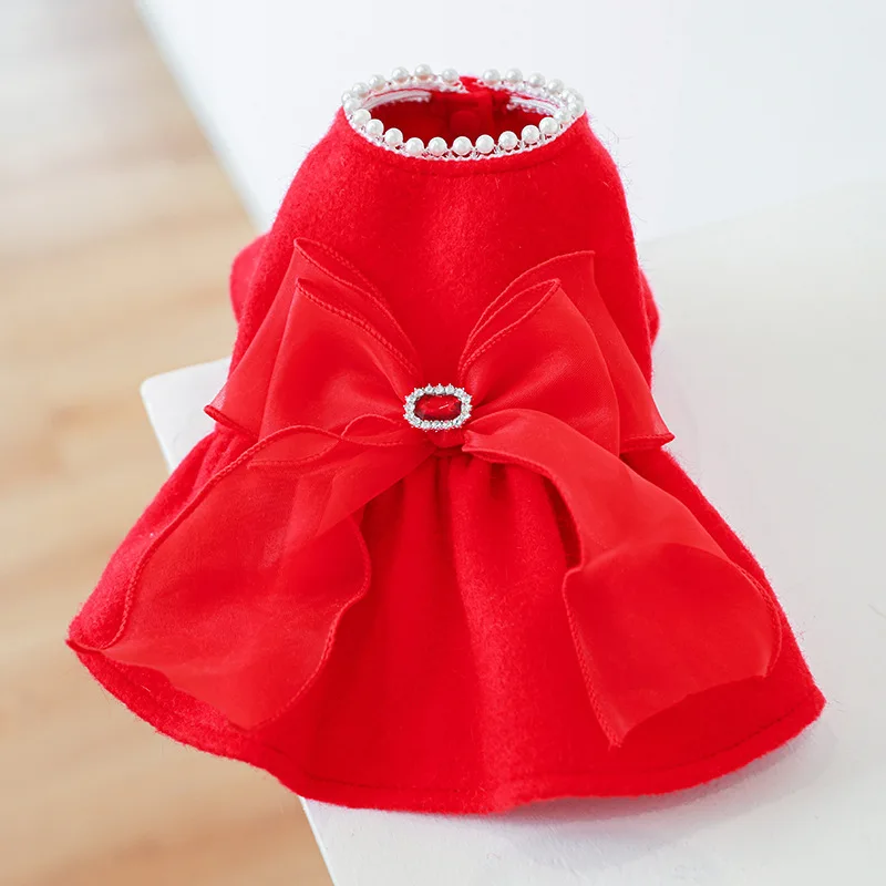 

Pet Princess Skirt Jewelry Decoration Clothes Lace Bow Autumn Winter Keep Warm Dress Puppy Coat Small Dog Sweater Yorks Poodle