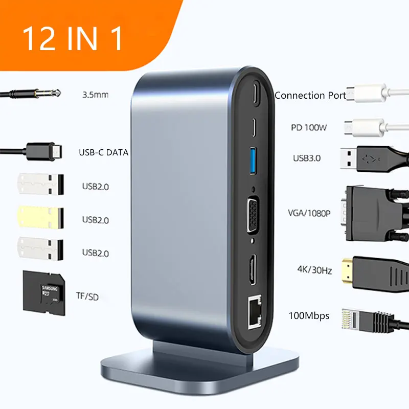 

USB C HUB To 4K 30HZ HDMI Adapter Dock With RJ45 100W PD Charge TF/SD For MacBook Pro Tablet PC With Type C Laptop USB 3.0 HUB