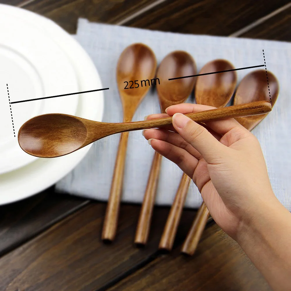 Wooden Spoon Soup Spoon and Fork Tableware Natural Ellipse Ladle Set Eco Friendly Products Spoons for Cooking 5 Pieces