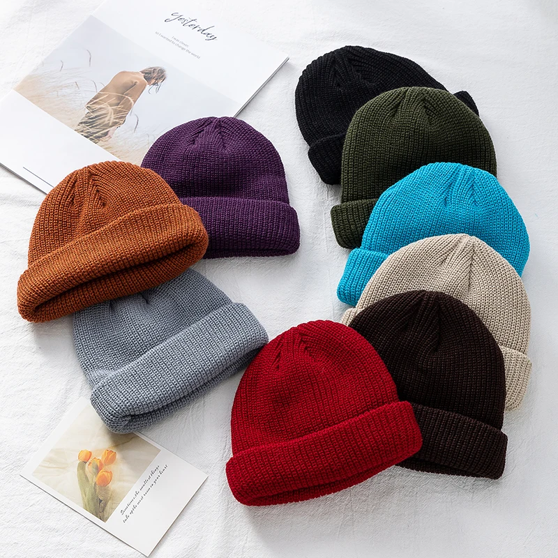 Heißer Verkauf Beanie Hut Unisex Sailor Stil Herbst Beanie Rippen Gestrickte Hüte Für Männer Frauen Kurze Melone Winter Hut – Detail 4