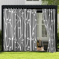 Outdoor Patio Waterproof Curtain Printed Tree Branch Windproof Blackout Drapes Heat Insulating Rod Pocket Voile sheer Curtains 2