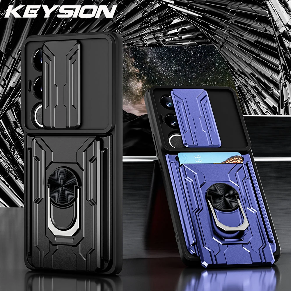 

KEYSION Shockproof Armor Case for VIVO V29 5G V27 V25e Card Bag Camera Protection Ring Stand Phone Cover for VIVO V27e V29e 5G