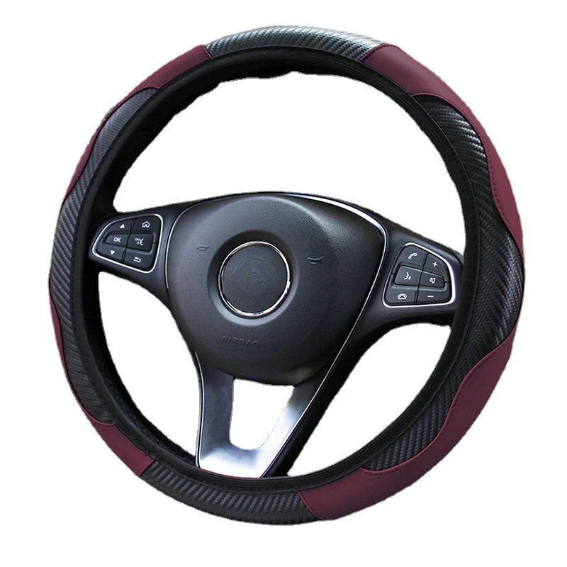 

Car Steering Wheel Cover Breathable Anti Slip PU Leather Steering Covers Suitable 37-38cm Auto Decoration Carbon Fiber Car Cover