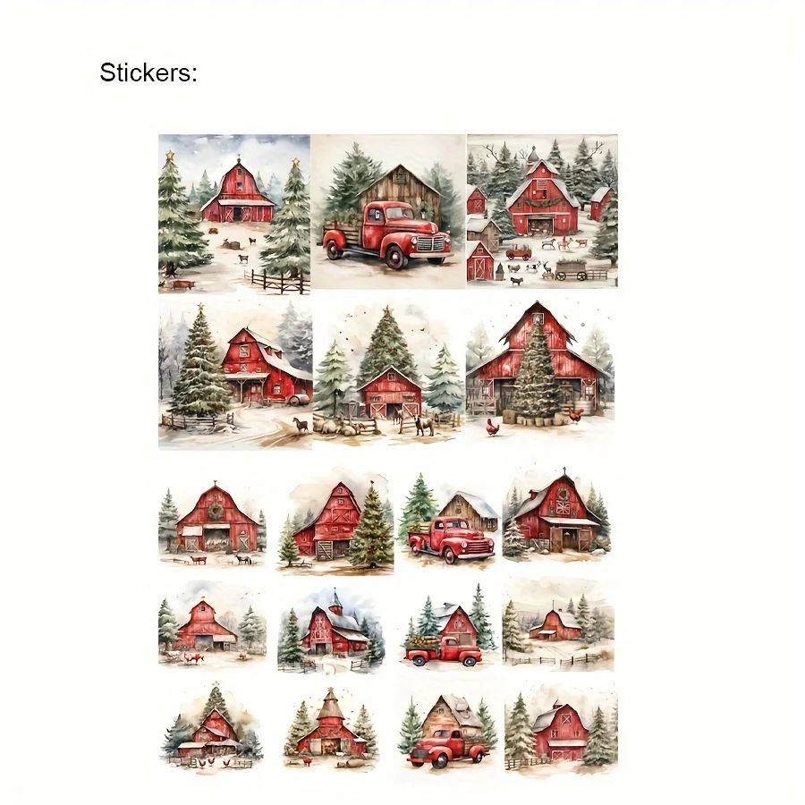 Card and Sticker set Christmas Eve Xmas Tree Patterns DIY Bottle Album Decor Scrapbooking 58pcs