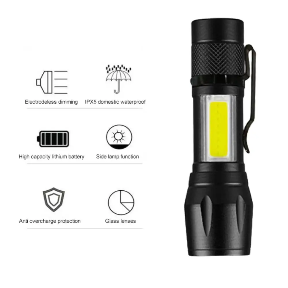 줌 포커스 미니 LED 손전등, 배터리 내장 XP-G, Q5 램프 랜턴, 작업등, 충전식 미니 손전등, 1 4 개