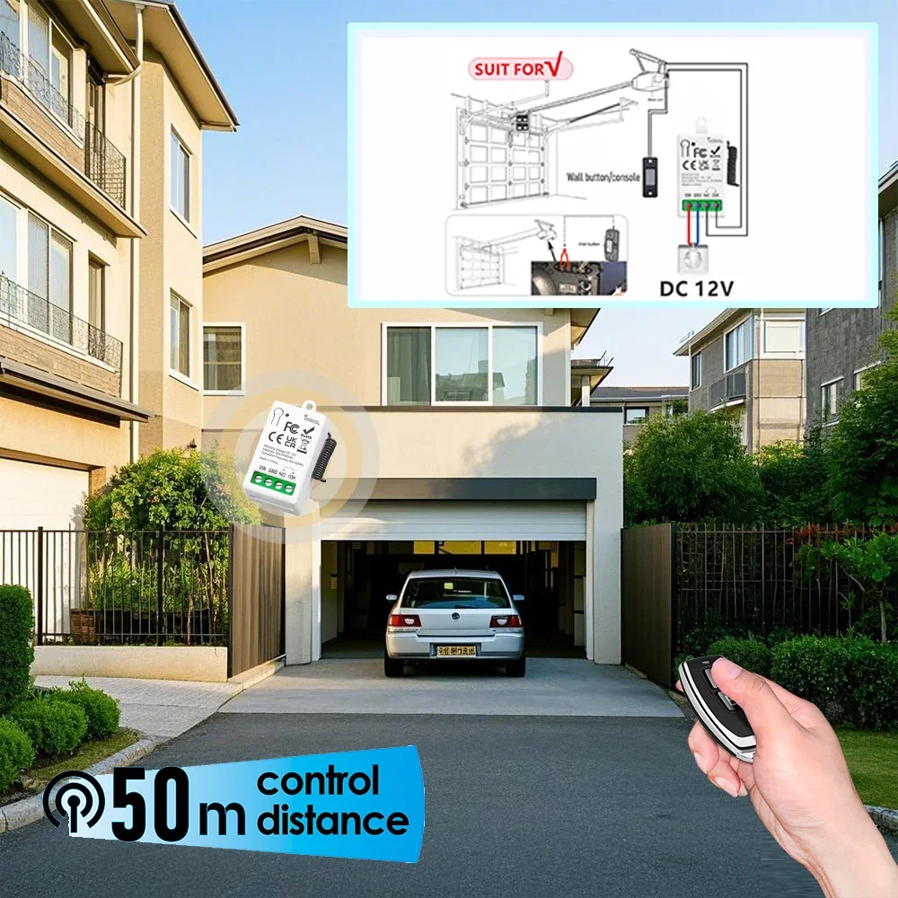 범용 차고 문짝 리모컨 무선 스위치, LED 조명 문짝 전자기 잠금용 미니 리시버, DC12V, 1CH, 10A, 433MHz