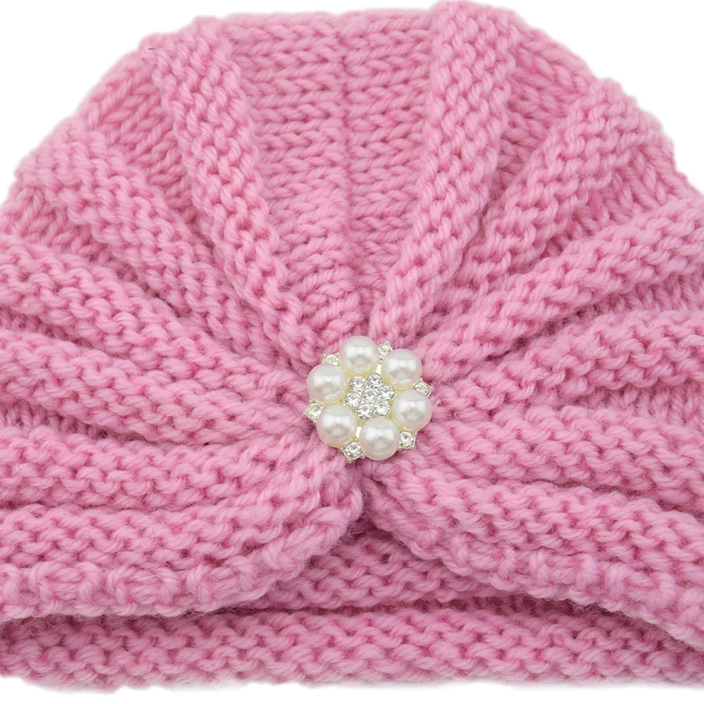 Baby hat set crochet knitted pearls flower for winter