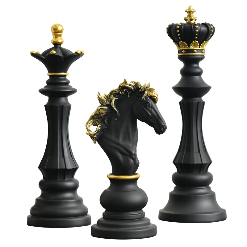 Newmind Conjunto de 3 peças estatuetas rei peças de de tabuleiro acessórios  decoração retrô para casa, PRETO