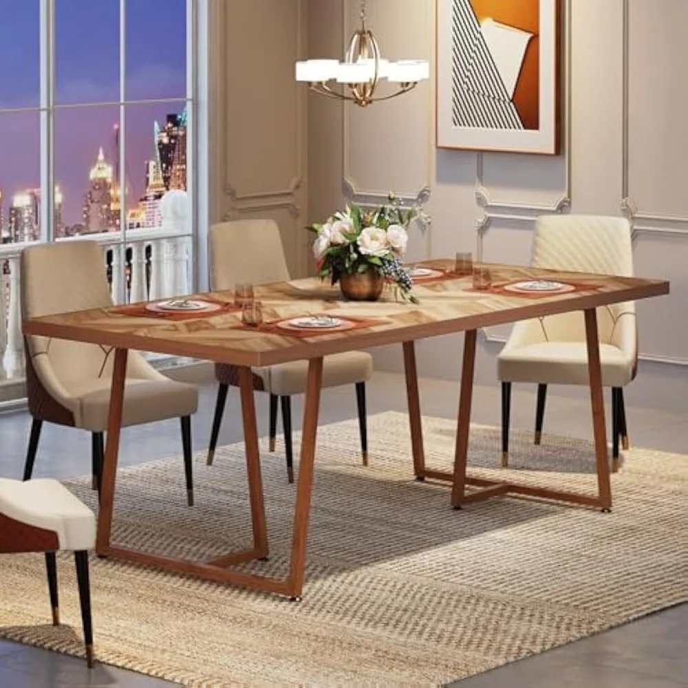 Farmhouse Dining Table for 6 to 8, 70.9 Inch Rectangular Wood Kitchen Table with Heavy Duty Metel Legs, Industrial Di 4