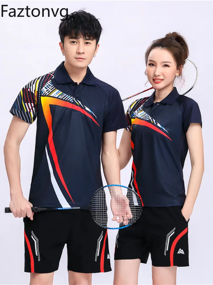 Summer Tennis T-shirt Badminton Clothing Short Sleeve Breathable Slim Tops Women Men Turn-down Collar Table Tennis Workout Shirt
