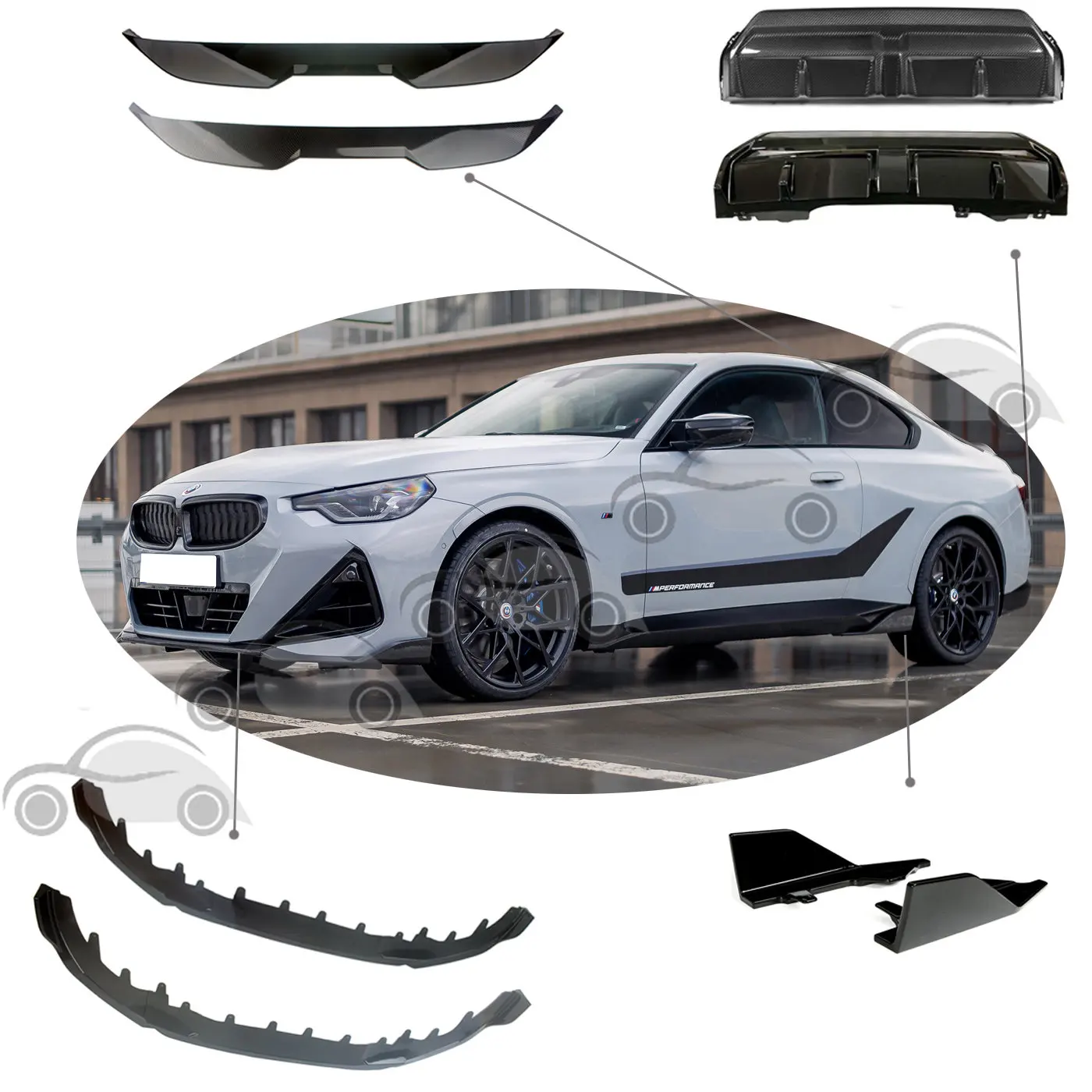 

Bumper Lip Spoiler Side Lower Splitters Body Kit Rear Spoiler Side skirts kit For BMW 2 Series G42 220i 225i M240i 2 Doors 2022+