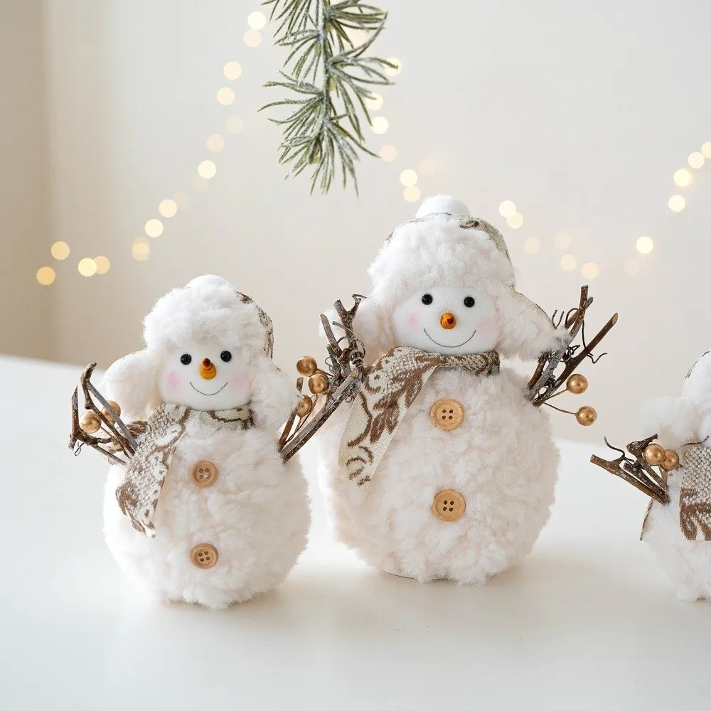 Cartoon Christmas Snowman Ornaments Knitted Round Hat Plush Snowman Doll Simulation Soft Xmas Decoration Home Xmas Decoration