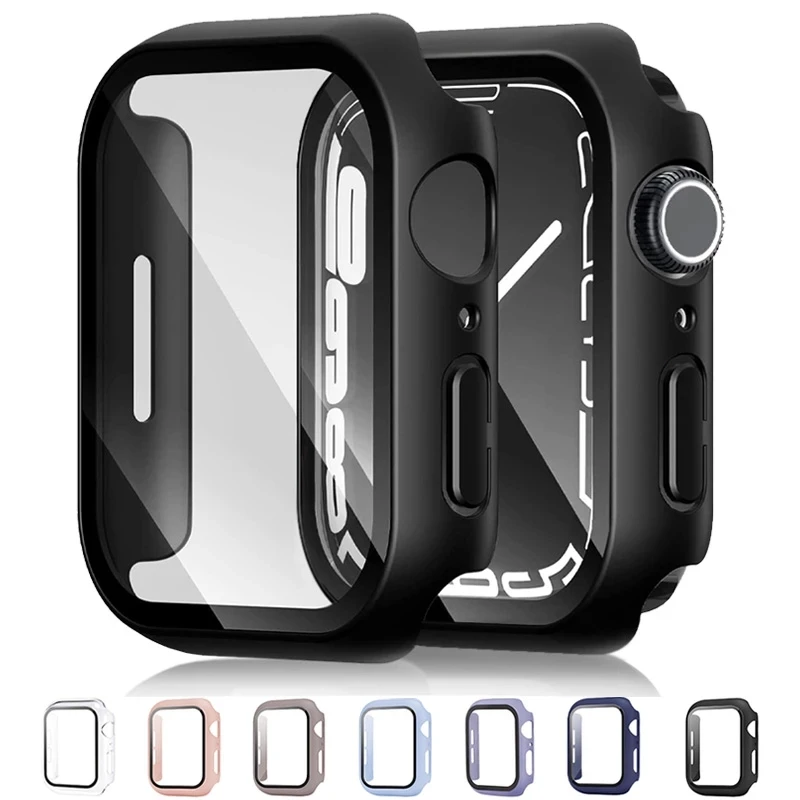 

Tempered Glass+cover For Apple Watch 8 Case 44mm 40mm 42mm 38mm PC bumper Screen Protector iWatch series 7 6 5 4 3 se 41mm 45mm