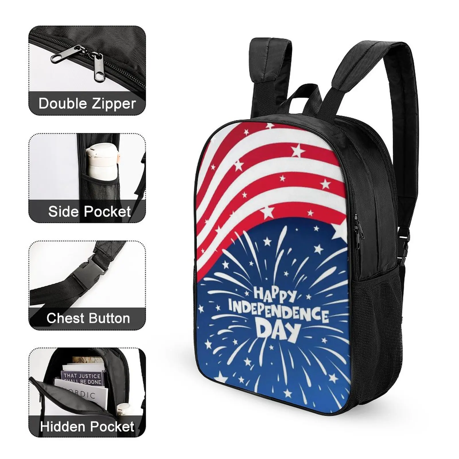 Multifunctional Backpack Custom Print Satchel Breathable Shoulder Straps 17 Inch Bagpack Pocket with Zipper