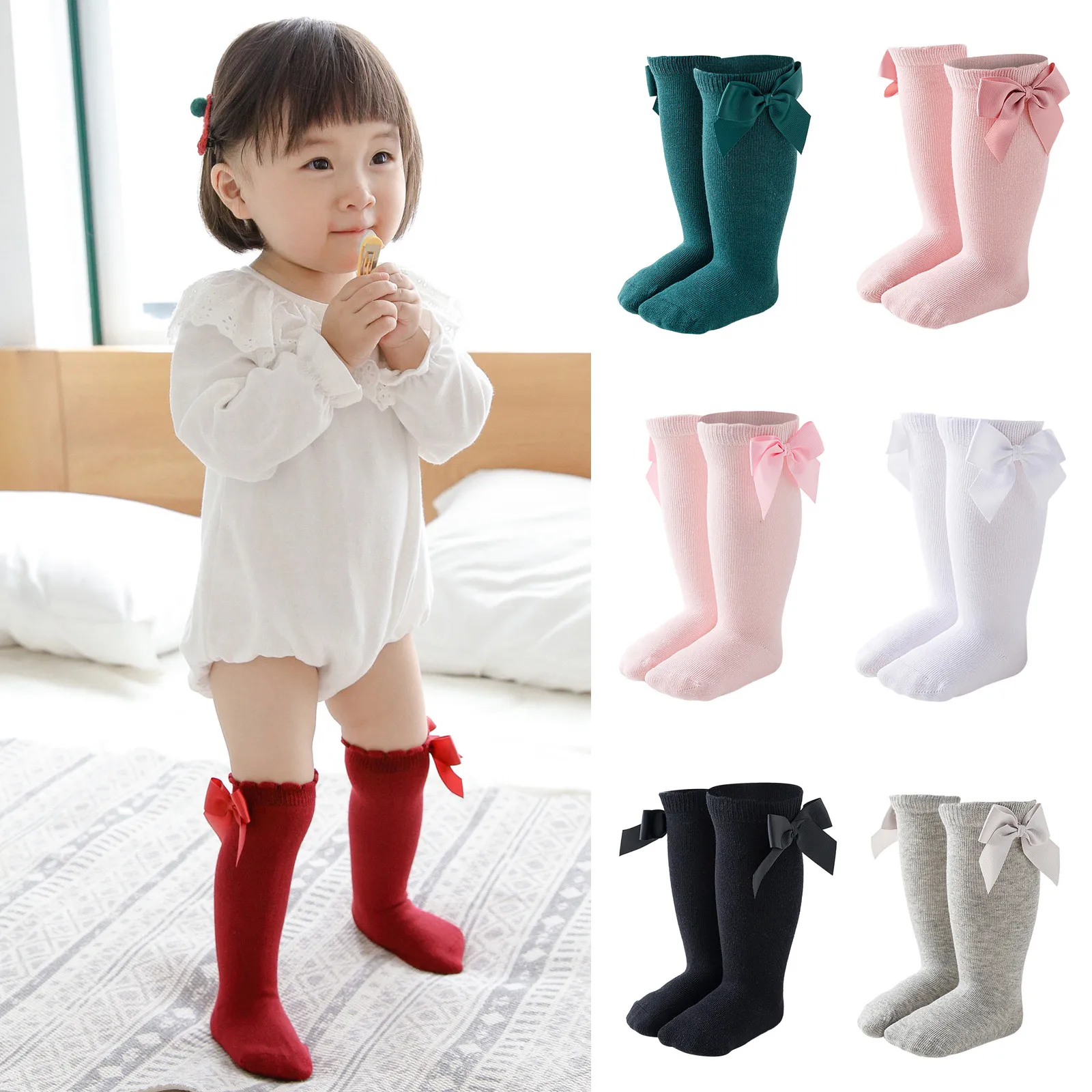 Description Picture 2 of itemKids Socks Toddlers Girls Big Bow Knee High Quality Long Soft Autumn Winter 100% Cotton Lace Baby Tube Sock  baby clothes