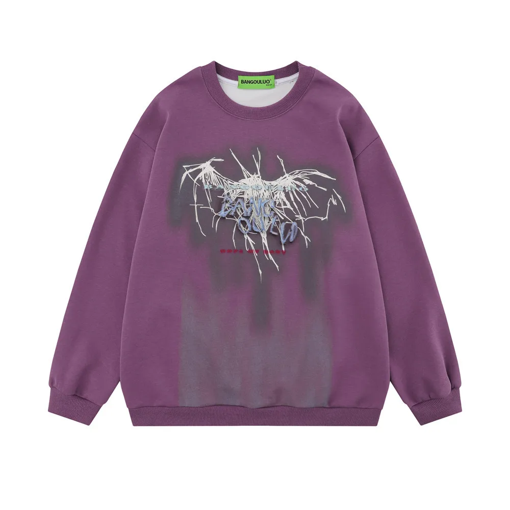 

Abstract Pattern Round Neck Sweater Men Autumn and Winter Style High Street Trend Niche Graffiti Inkjet Printing Loose Pullover