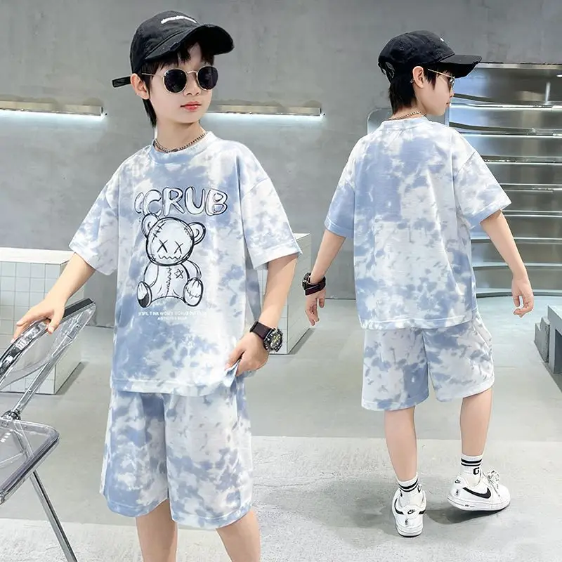 

2024 summer Teenager Boys Clothes Casual Outfit Kids Tracksuit bear print Child t shirt + shorts hot pant 5 6 7 8 9 10 12 Year