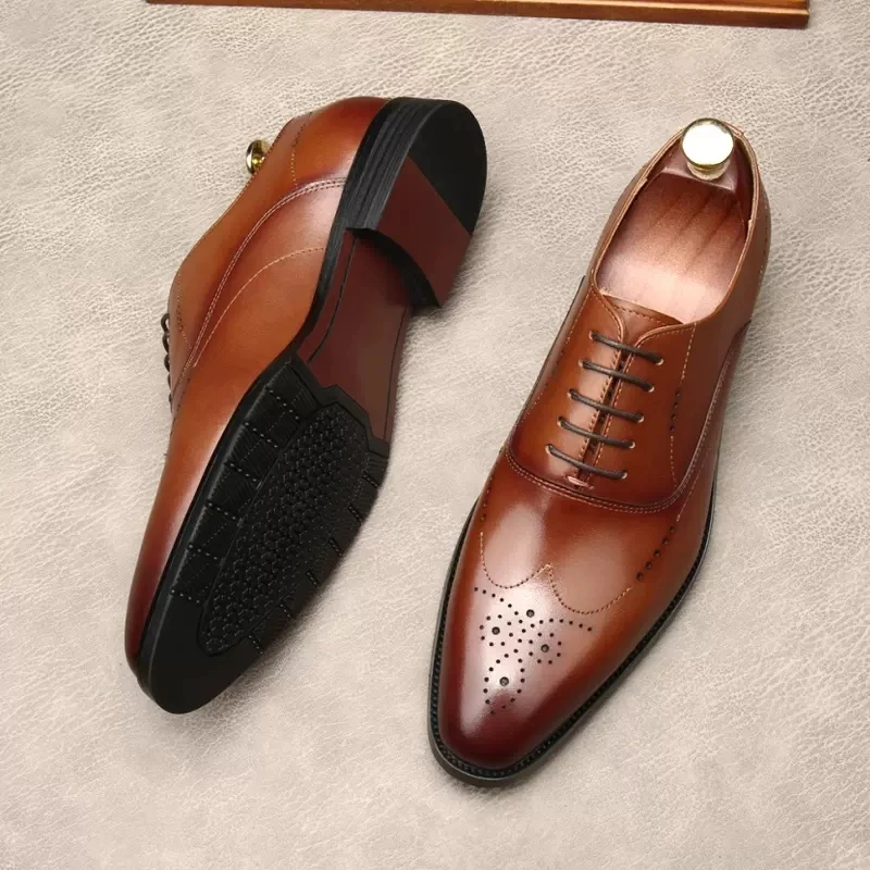 HandmadeBlackBrownMensOxfordShoesGenuineLeatherHighQualityMen