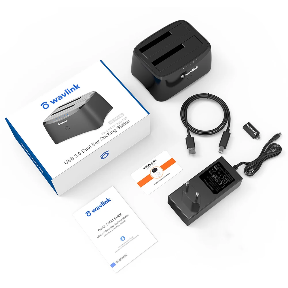 Wavlink USB 3.0-SATA I/II/III 듀얼 베이 외장 하드 드라이브 도킹 스테이션, 2.5 또는 3.5 인치 HDD, 오프라인 클론 SSD