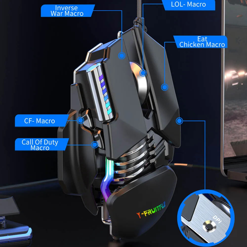 Rato do Jogo com Fio de Refrigeração Água Computador Ratos Rgb Gamer Ergonômico Botão 12800dpi Led para Computador Portátil - Imagem 2