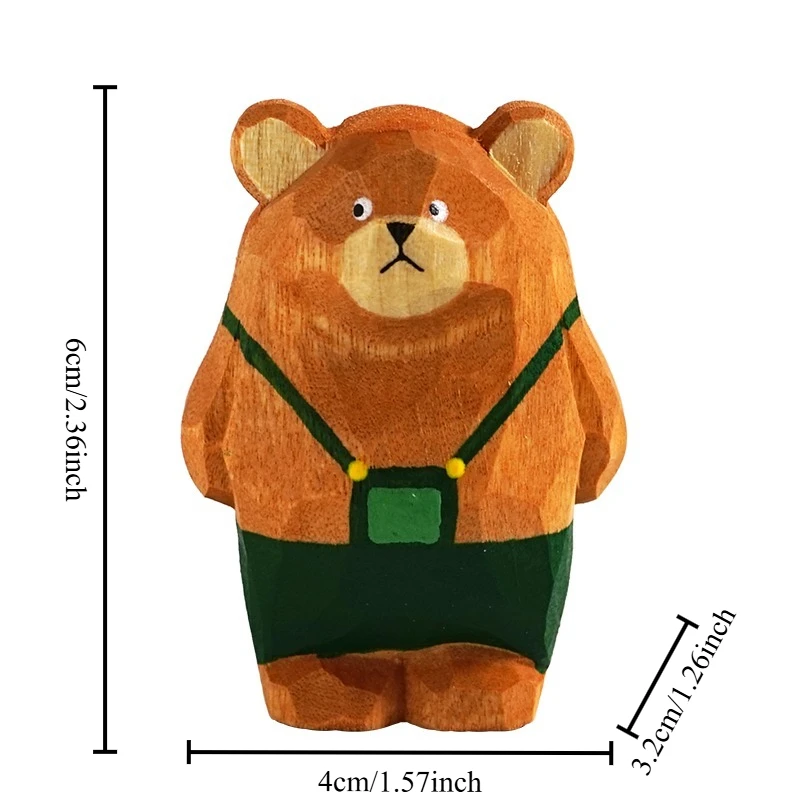 Charming Hand-Carved Bear Cub Wood Sculpture - Cartoon Style Ornament Decor Gift