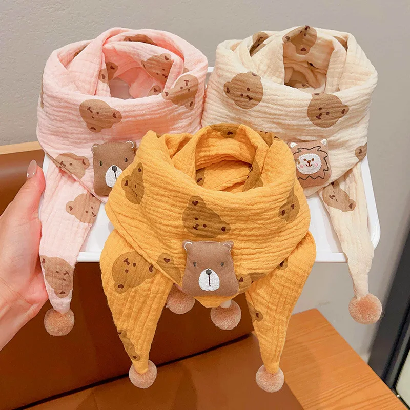 Cute Bear Baby Triangle Scarf Cartoon Infant Soft Cotton Scarves Shawl Autumn Winter Warm Kids Boy Girls Neckerchief baby scarf cotton scarf